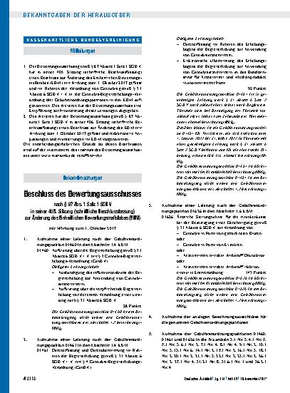 Vorschauseite 1: Beschluss des Bewertungsausschusses nach § 87 Abs. 1 Satz 1 SGB V in seiner 405. Sitzung, Empfehlung des Bewertungsausschusses nach § 87 Abs. 1 Satz 1 SGB V in seiner 405. Sitzung…