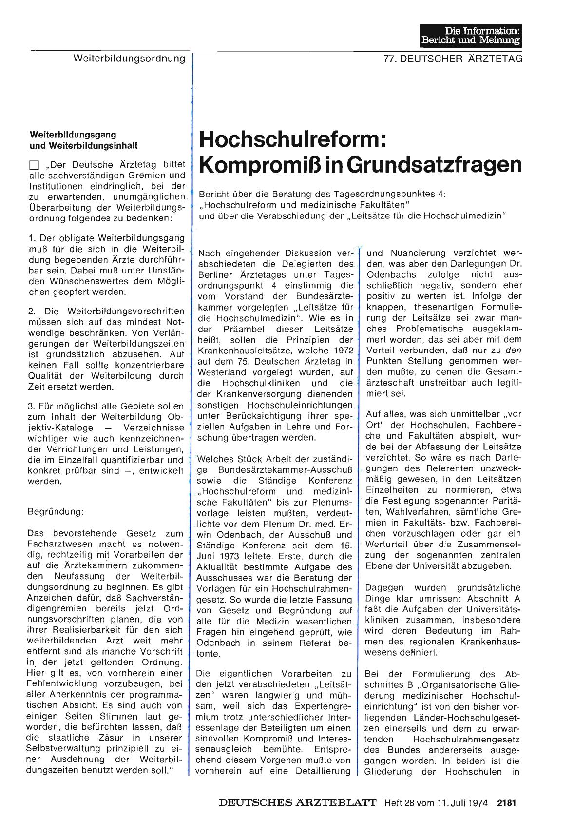 Vorschauseite 1: Hochschulreform: Kompromiß in Grundsatzfragen