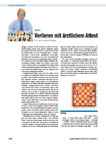Vorschauseite 1: Schach: Verlieren mit ärztlichem Attest