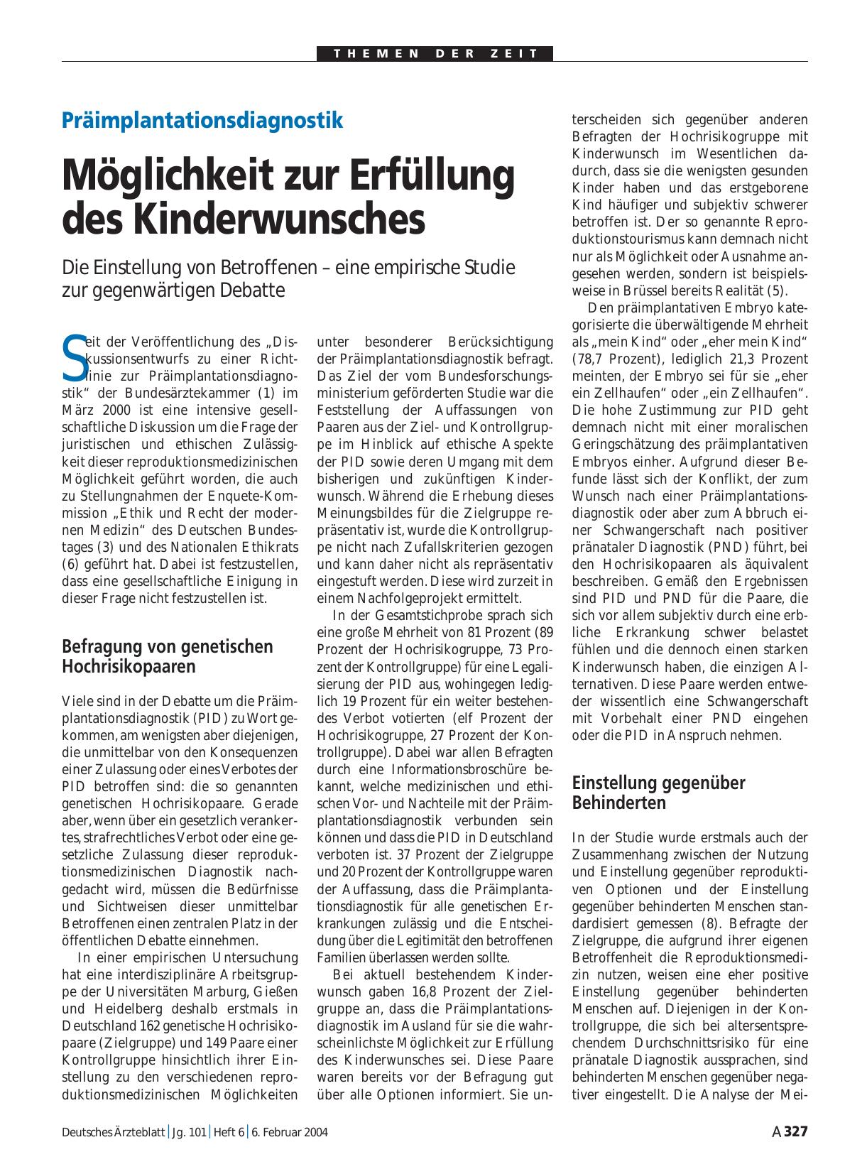 Vorschauseite 1: Präimplantationsdiagnostik: Möglichkeit zur Erfüllung des Kinderwunsches