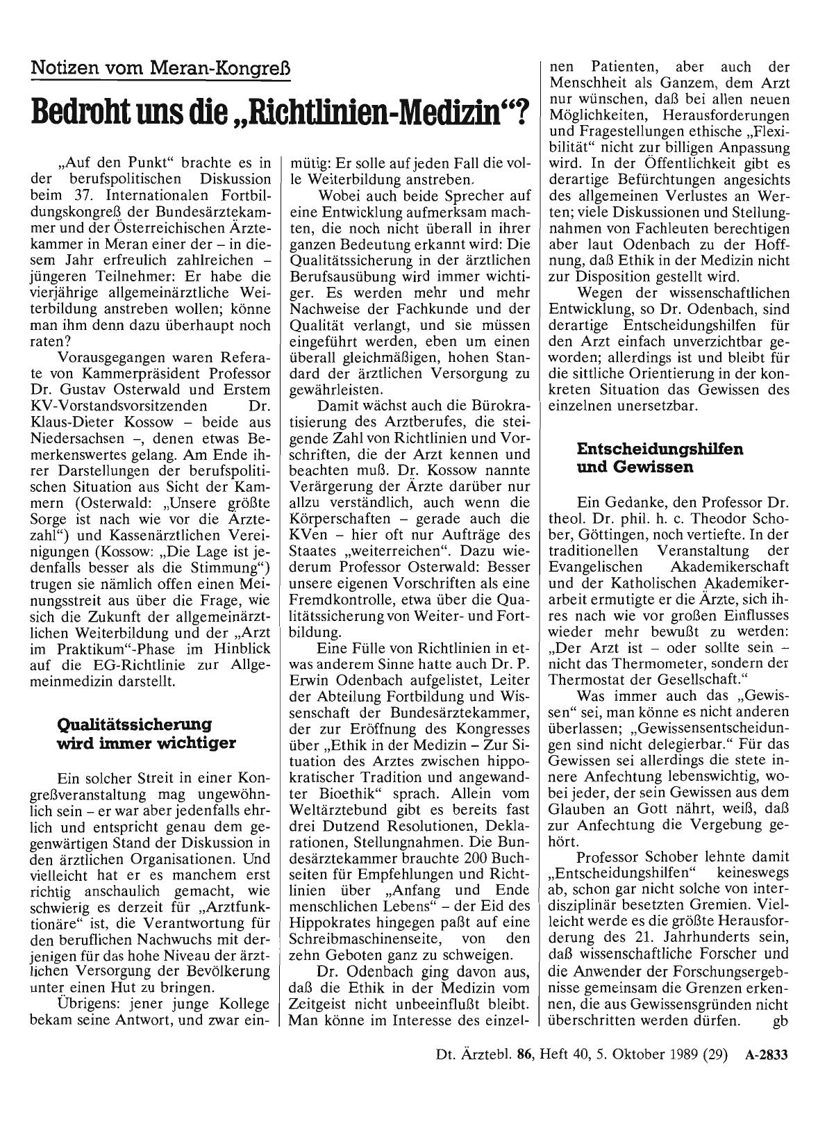 Vorschauseite 1: Notizen vom Meran-Kongreß: Bedroht uns die „Richtlinien-Medizin“?