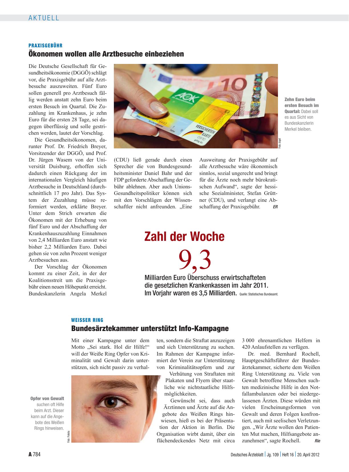 Vorschauseite 1: Weißer Ring: Bundesärztekammer unterstützt Info-Kampagne