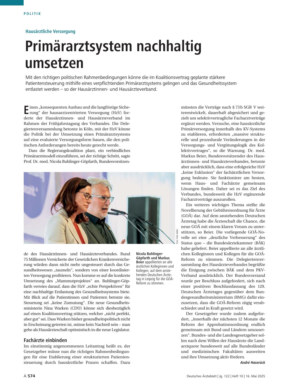Vorschauseite 1: Hausärztliche Versorgung: Primärarztsystem nachhaltig umsetzen