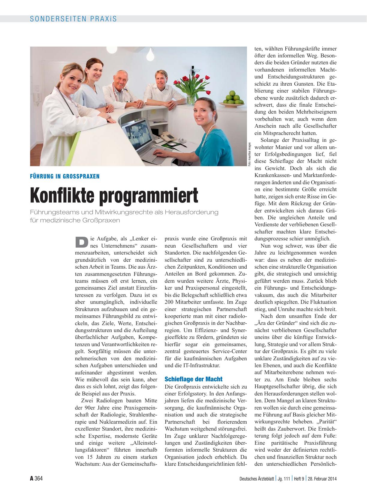 Vorschauseite 1: Führung in Grosspraxen: Konflikte programmiert