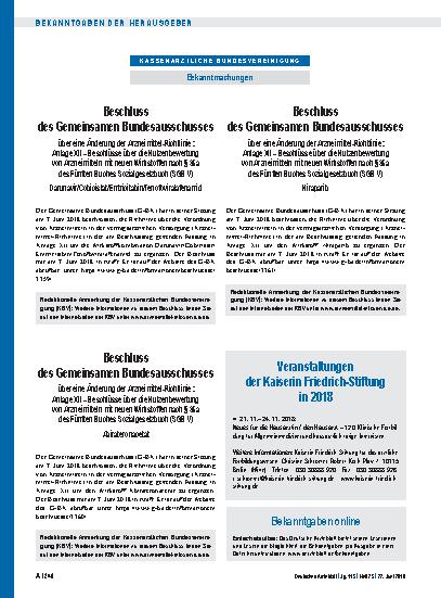 Vorschauseite 1: Beschluss des Gemeinsamen Bundesausschusses über eine Änderung der Arzneimittel-Richtlinie: Anlage XII – Niraparib