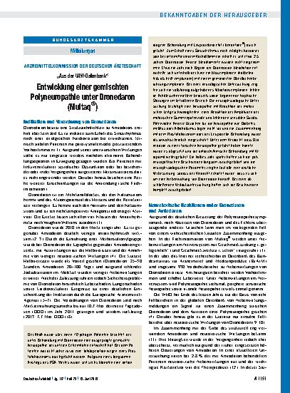 Vorschauseite 1: Arzneimittelkommission der Deutschen Ärzteschaft: „Aus der UAW-Datenbank“ Entwicklung einer gemischten Polyneuropathie unter Dronedaron (Multaq ® )