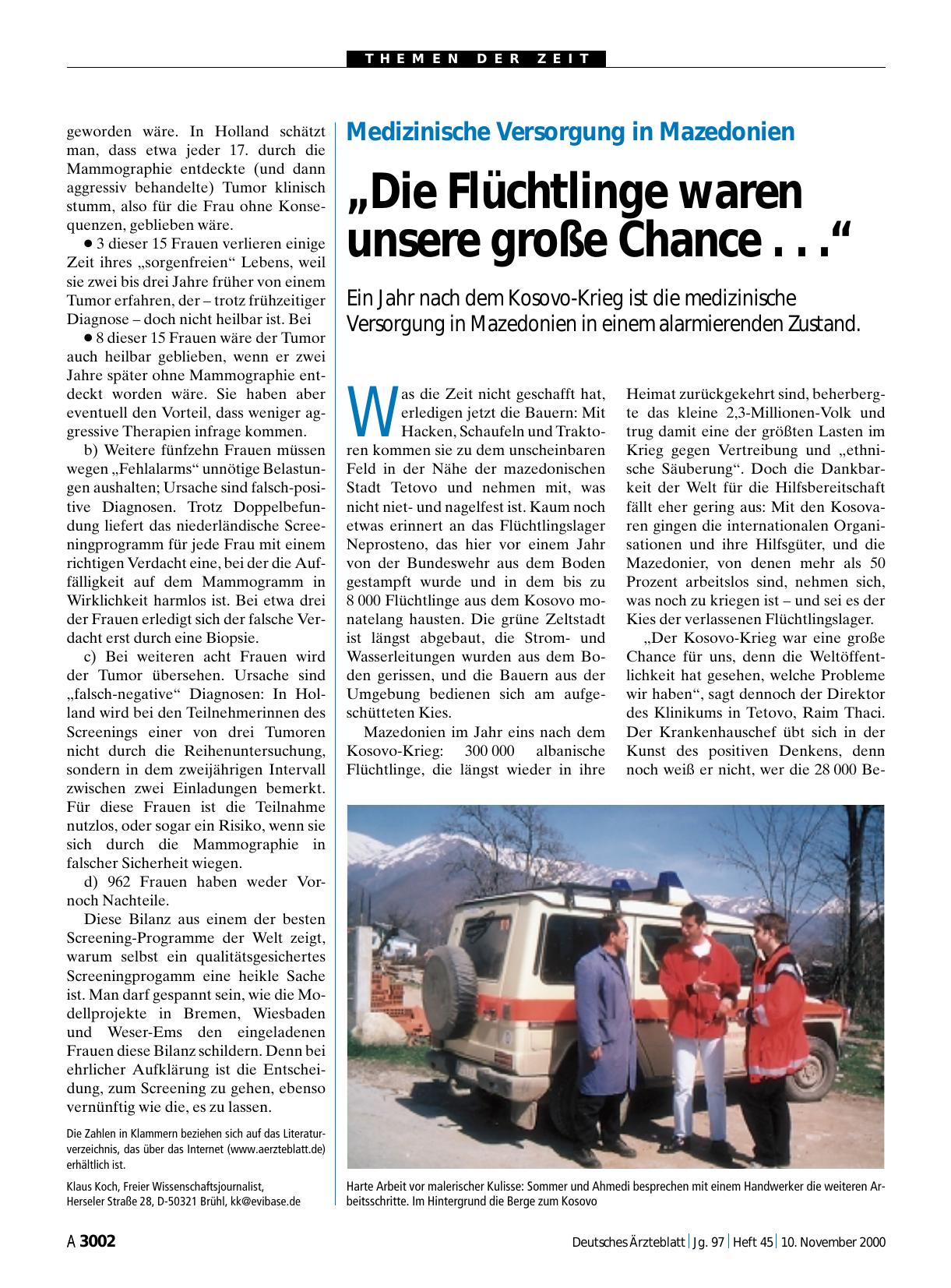 Vorschauseite 1: Medizinische Versorgung in Mazedonien: „Die Flüchtlinge waren unsere große Chance. .. “