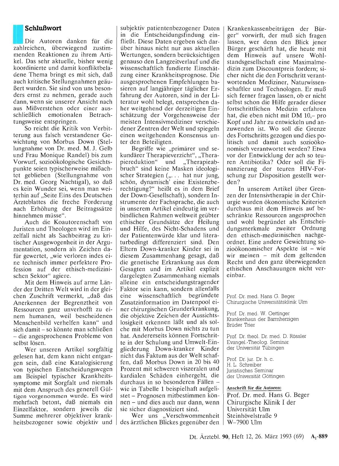 Vorschauseite 1: Grenzen der Intensivtherapie in der Chirurgie: Schlußwort