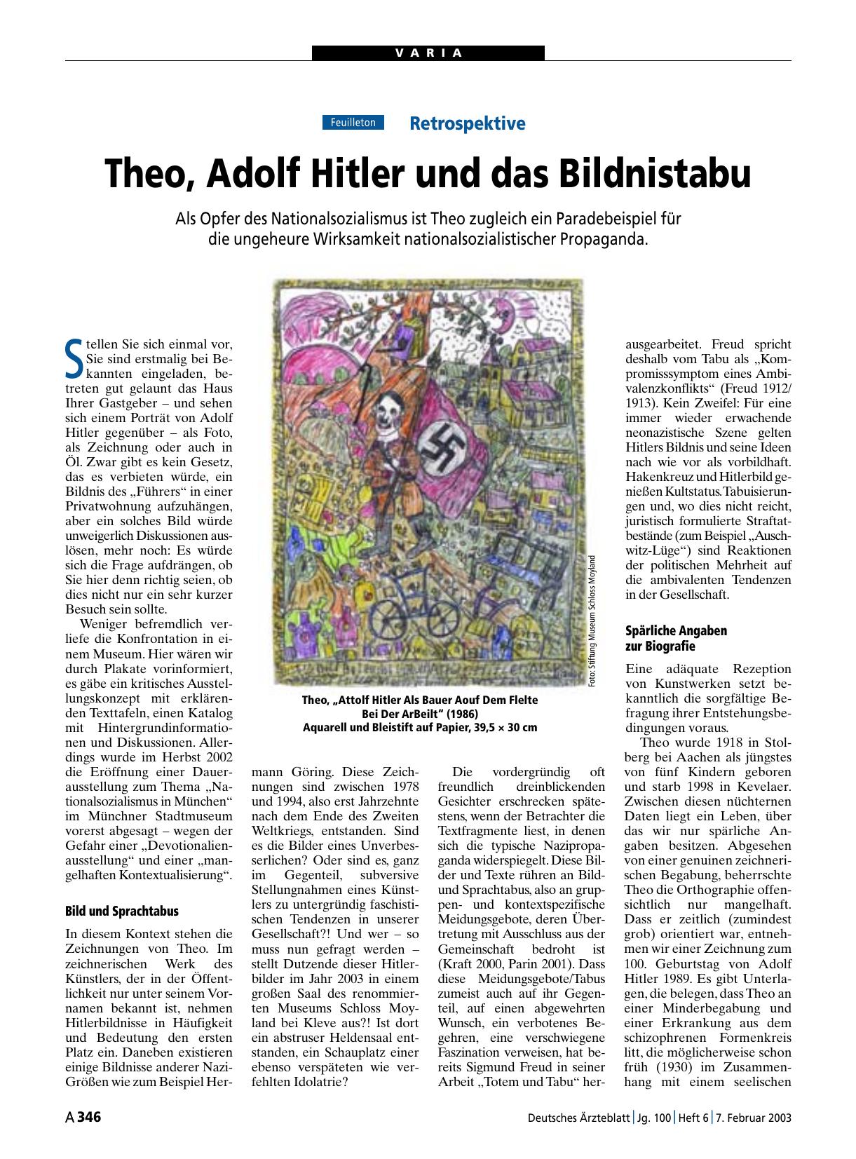 Vorschauseite 1: Retrospektive: Theo, Adolf Hitler und das Bildnistabu