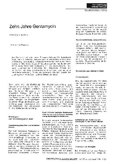 Vorschauseite 1: Zehn Jahre Gentamycin: Erfahrung — Ausblick