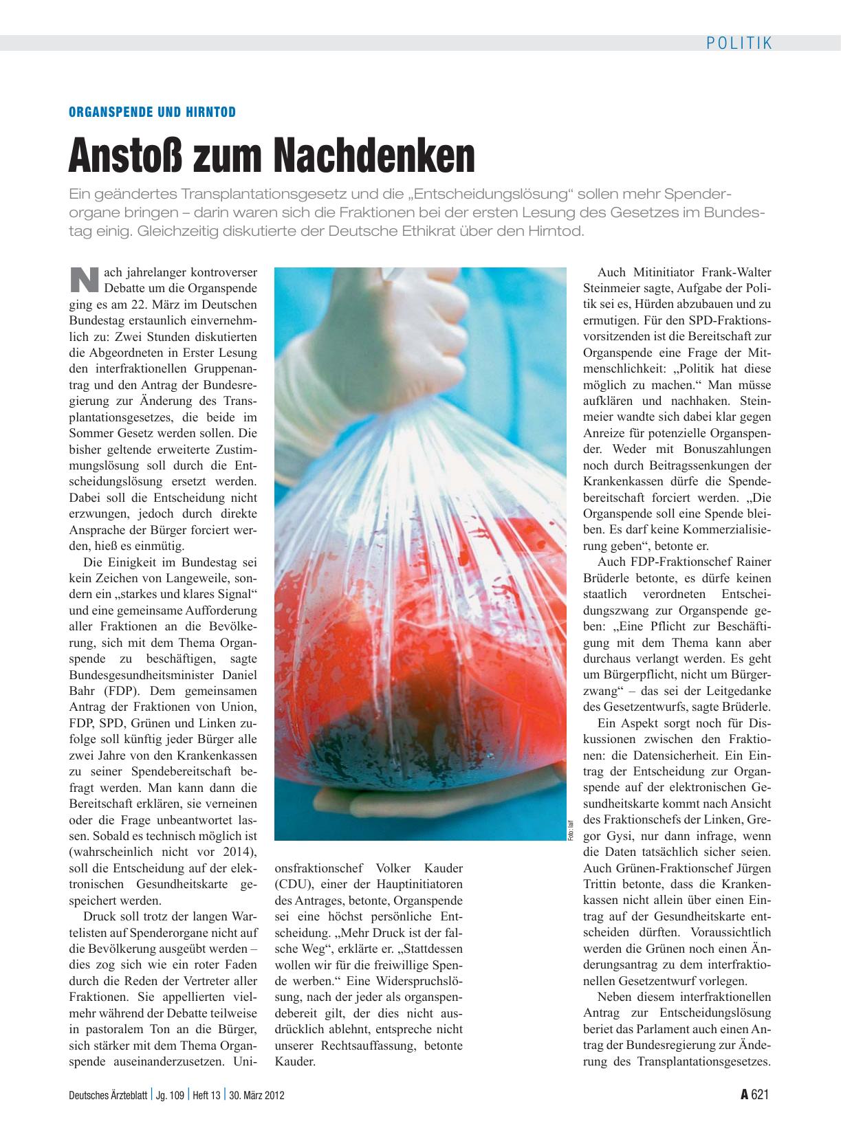Vorschauseite 1: Organspende und Hirntod: Anstoß zum Nachdenken