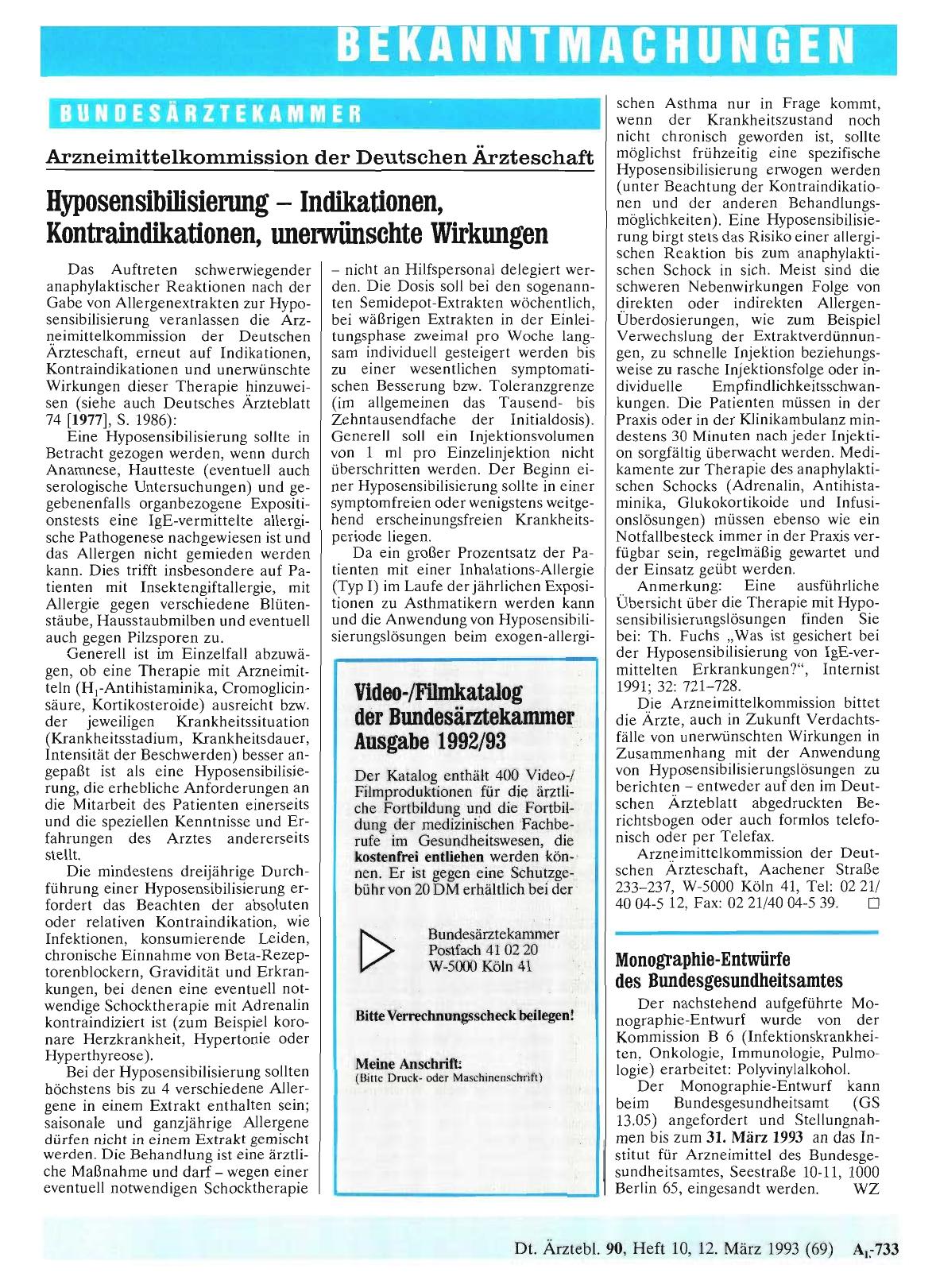 Vorschauseite 1: Hyposensibilisierung — Indikationen, Kontraindikationen, unerwünschte Wirkungen