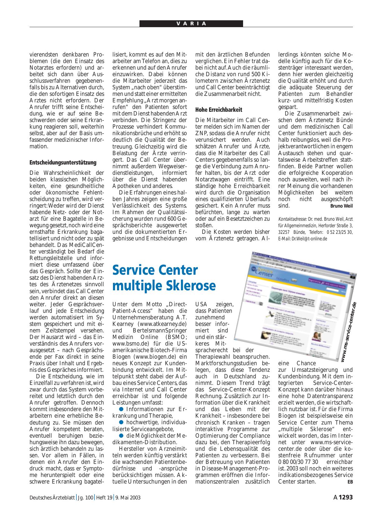Vorschauseite 1: Service Center multiple Sklerose