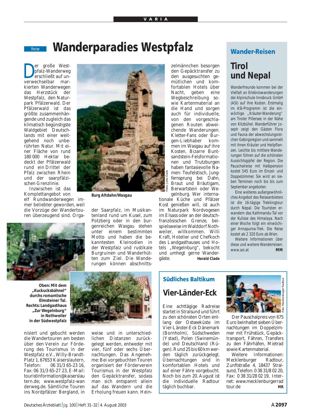 Vorschauseite 1: Wanderparadies Westpfalz