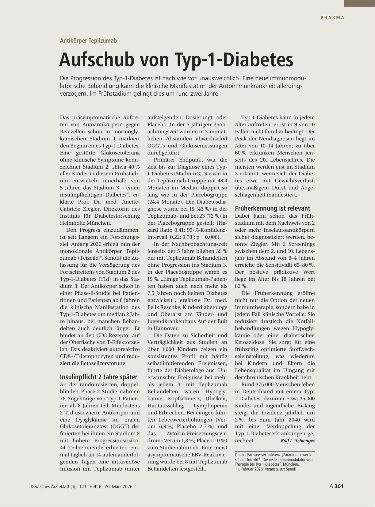 Vorschauseite 1: Antikörper Teplizumab: Aufschub von Typ-1-Diabetes