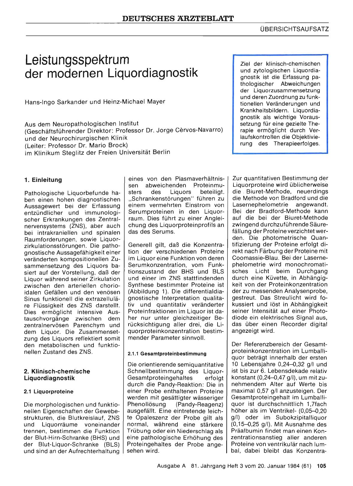 Vorschauseite 1: Leistungsspektrum der modernen Liquordiagnostik