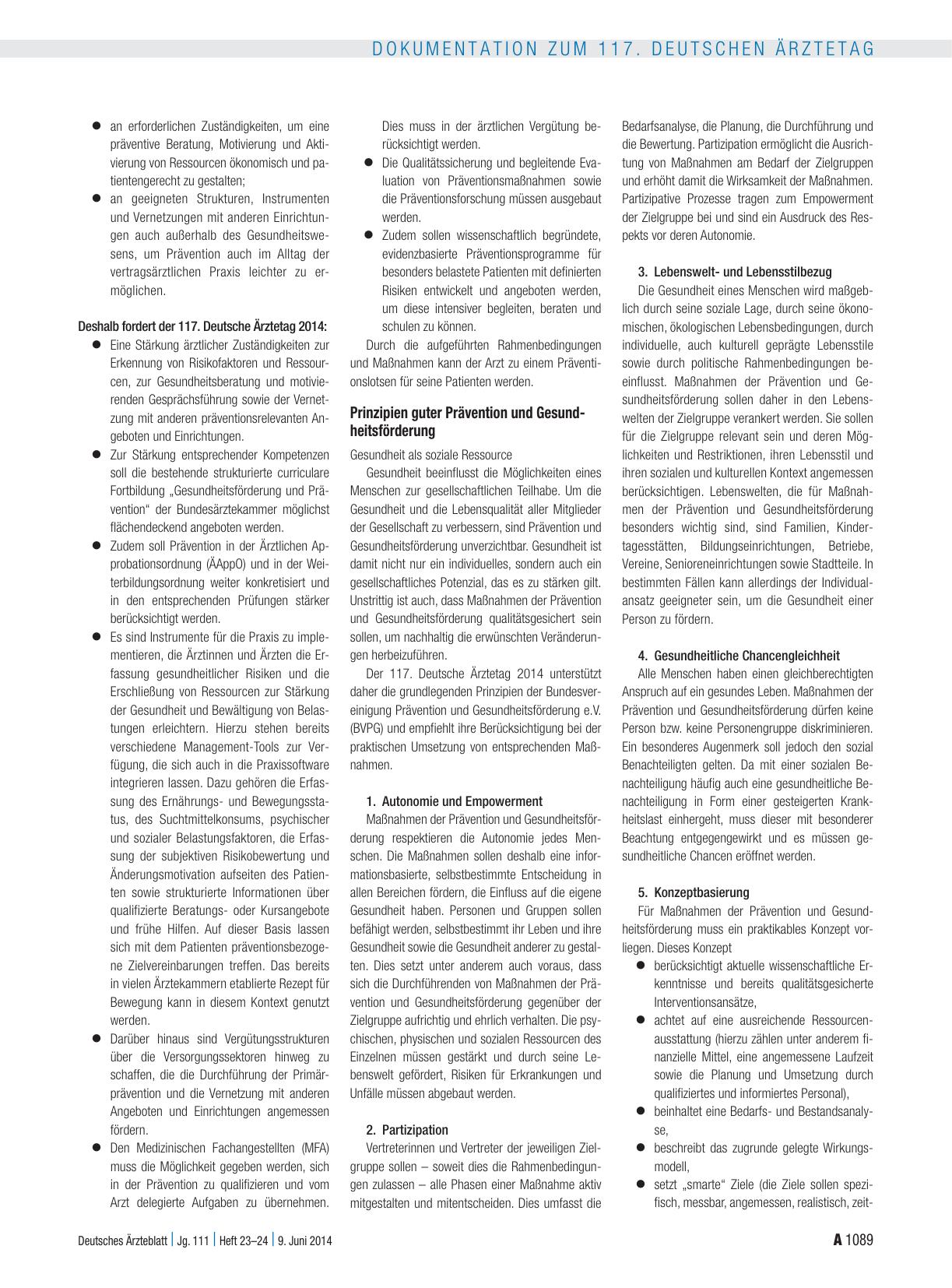 Vorschauseite 2: Entschliessungen zum Tagesordnungspunkt II: Prävention