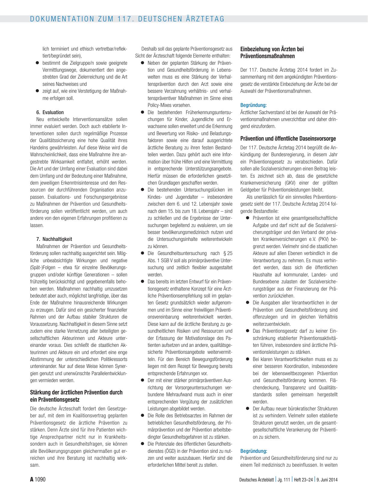 Vorschauseite 3: Entschliessungen zum Tagesordnungspunkt II: Prävention