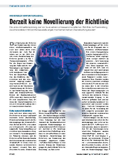 Vorschauseite 1: Irreversibler Hirnfunktionsausfall: Derzeit keine Novellierung der Richtlinie