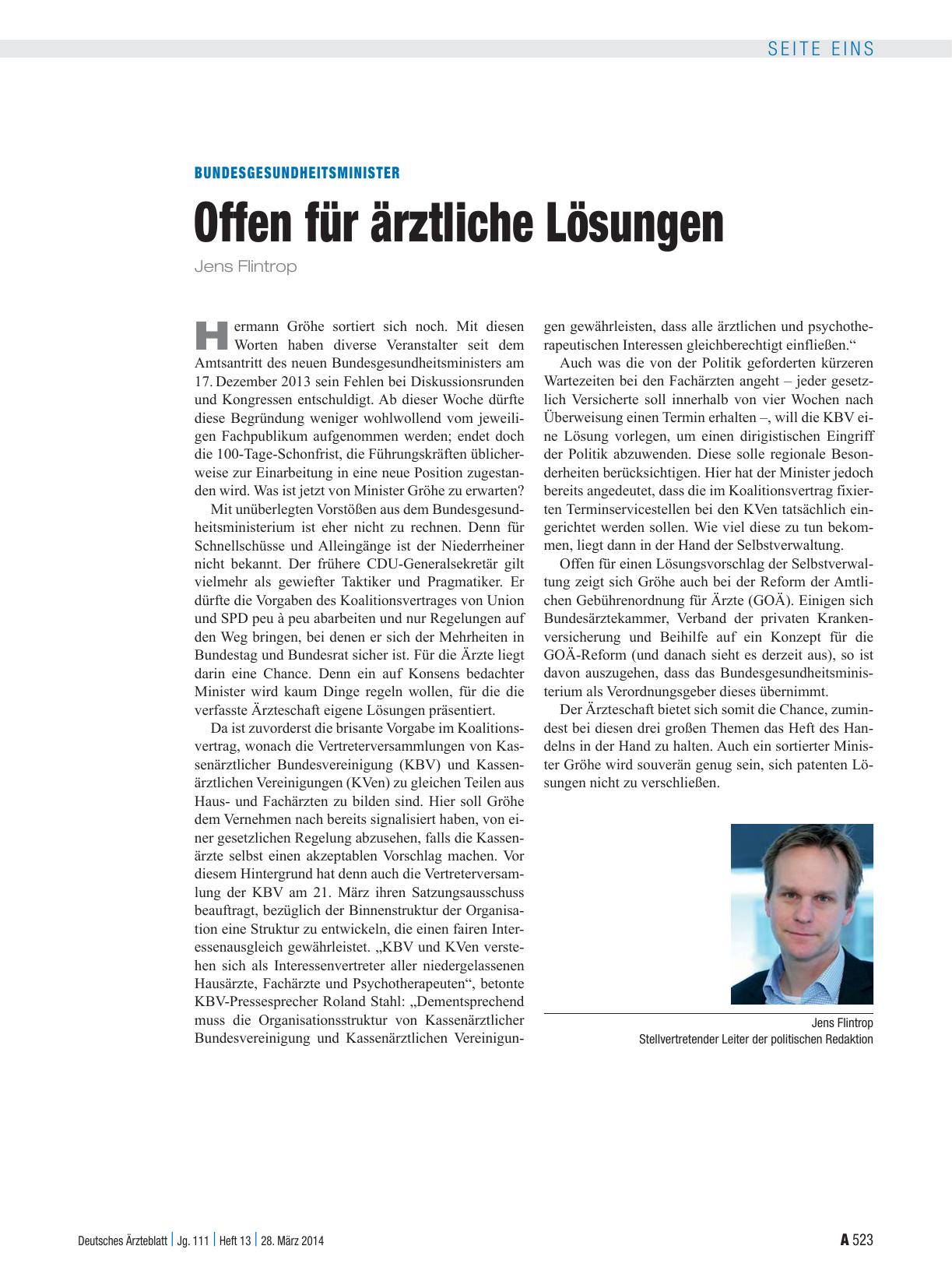 Vorschauseite 1: Bundesgesundheitsminister: Offen für ärztliche Lösungen