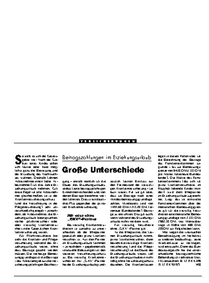 Vorschauseite 1: Beitragszahlungen im Erziehungsurlaub: Große Unterschiede