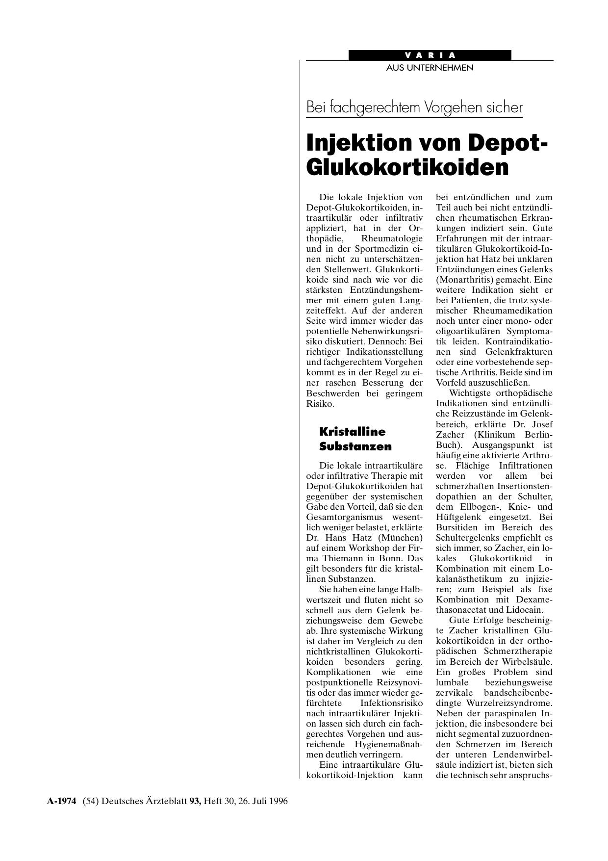 Vorschauseite 1: Bei fachgerechtem Vorgehen sicher: Injektion von Depot-Glukokortikoiden