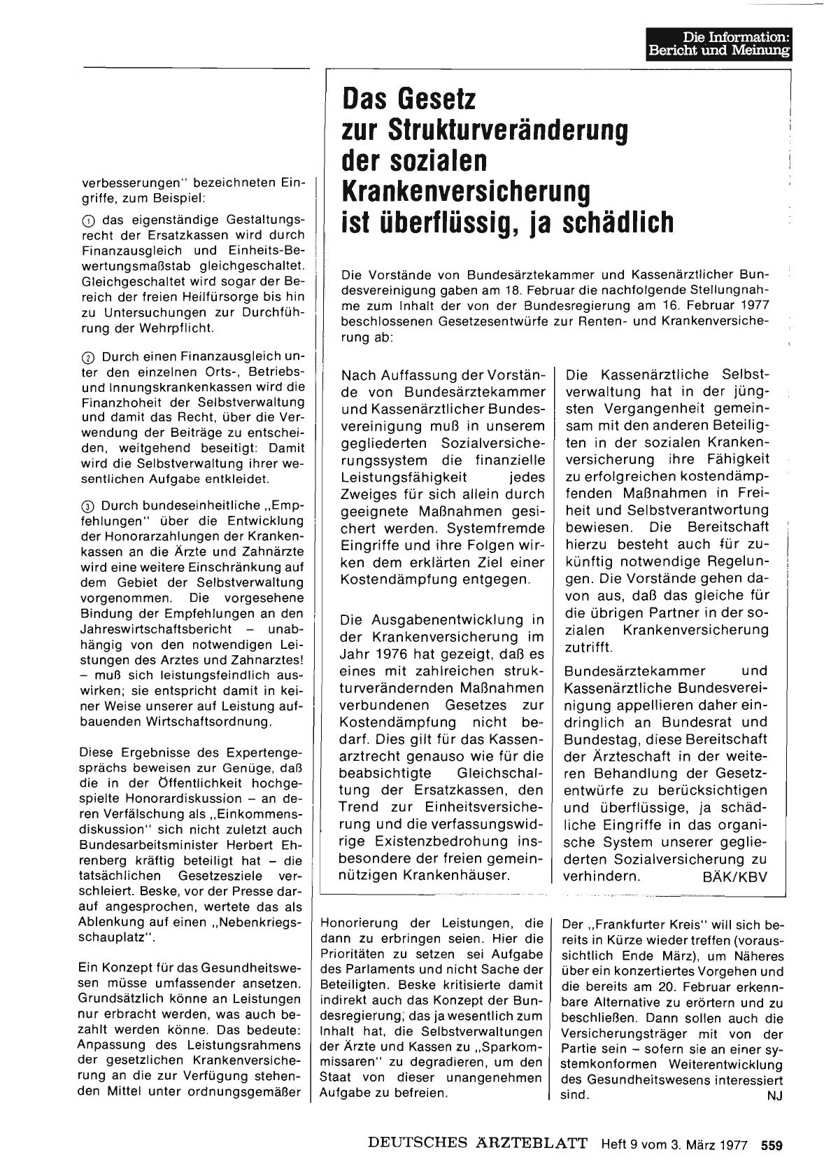 Vorschauseite 1: Das Gesetz zur Strukturveränderung der sozialen Krankenversicherung ist überflüssig, ja schädlich
