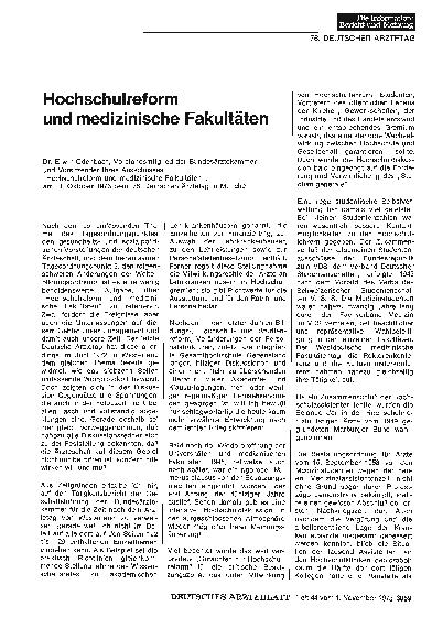 Vorschauseite 1: Hochschulreform und medizinische Fakultäten