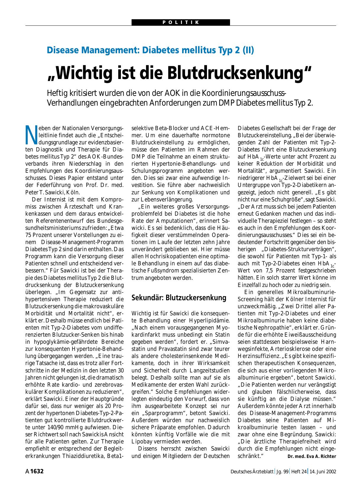 Vorschauseite 1: Disease Management - Diabetes mellitus Typ 2 (II): „Wichtig ist die Blutdrucksenkung“