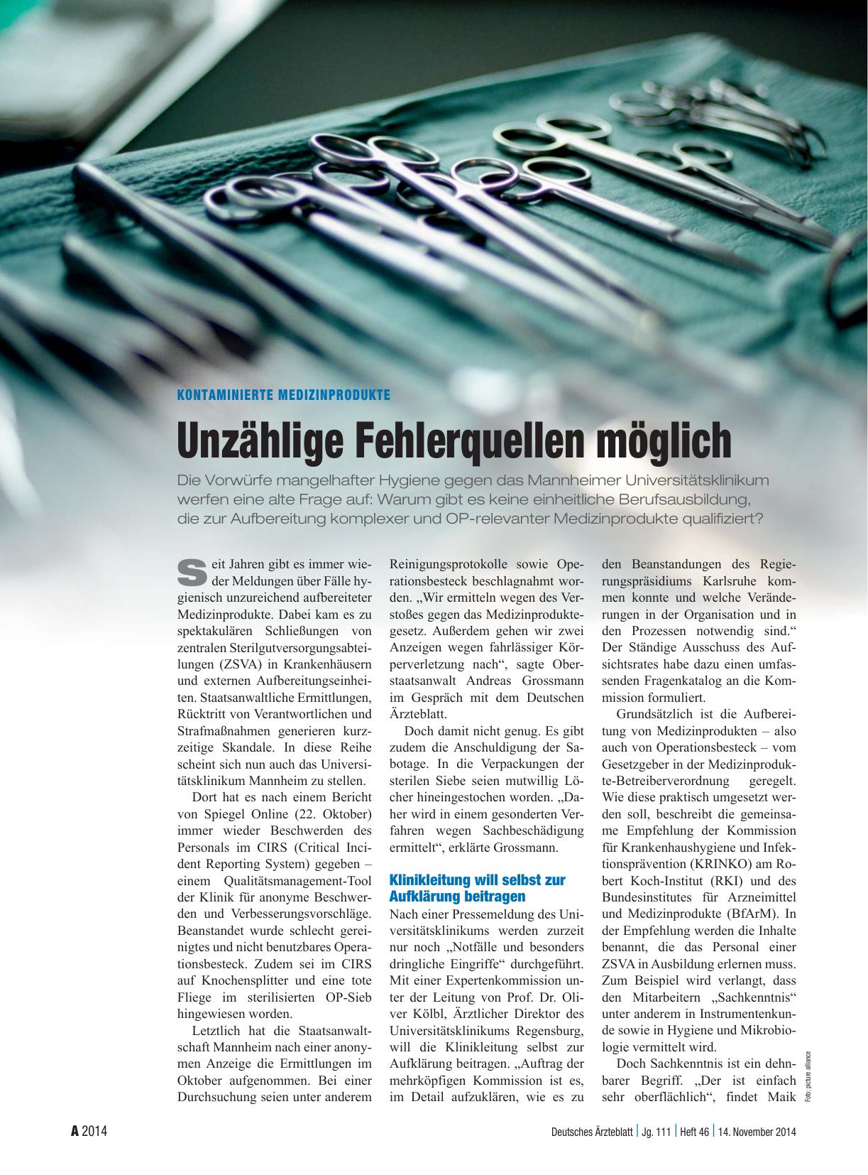 Vorschauseite 1: Kontaminierte Medizinprodukte: Unzählige Fehlerquellen möglich