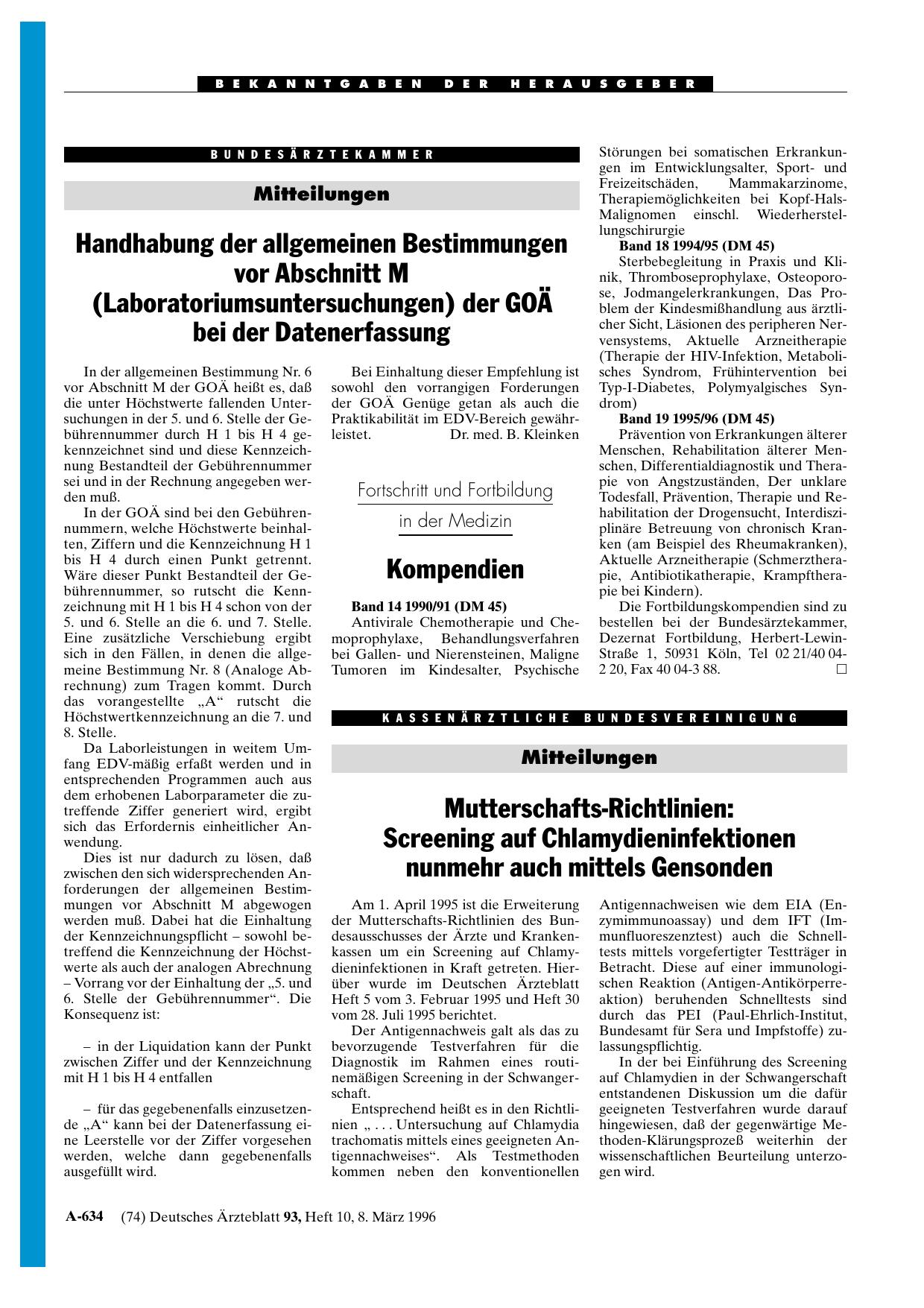 Vorschauseite 1: Bekanntmachungen: Änderung der Mutterschafts-Richtlinien
