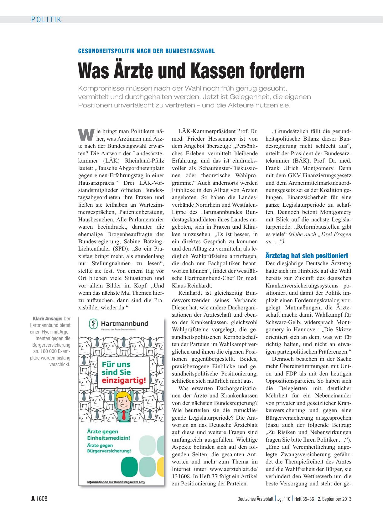 Vorschauseite 1: Gesundheitspolitik nach der Bundestagswahl: Was Ärzte und Kassen fordern
