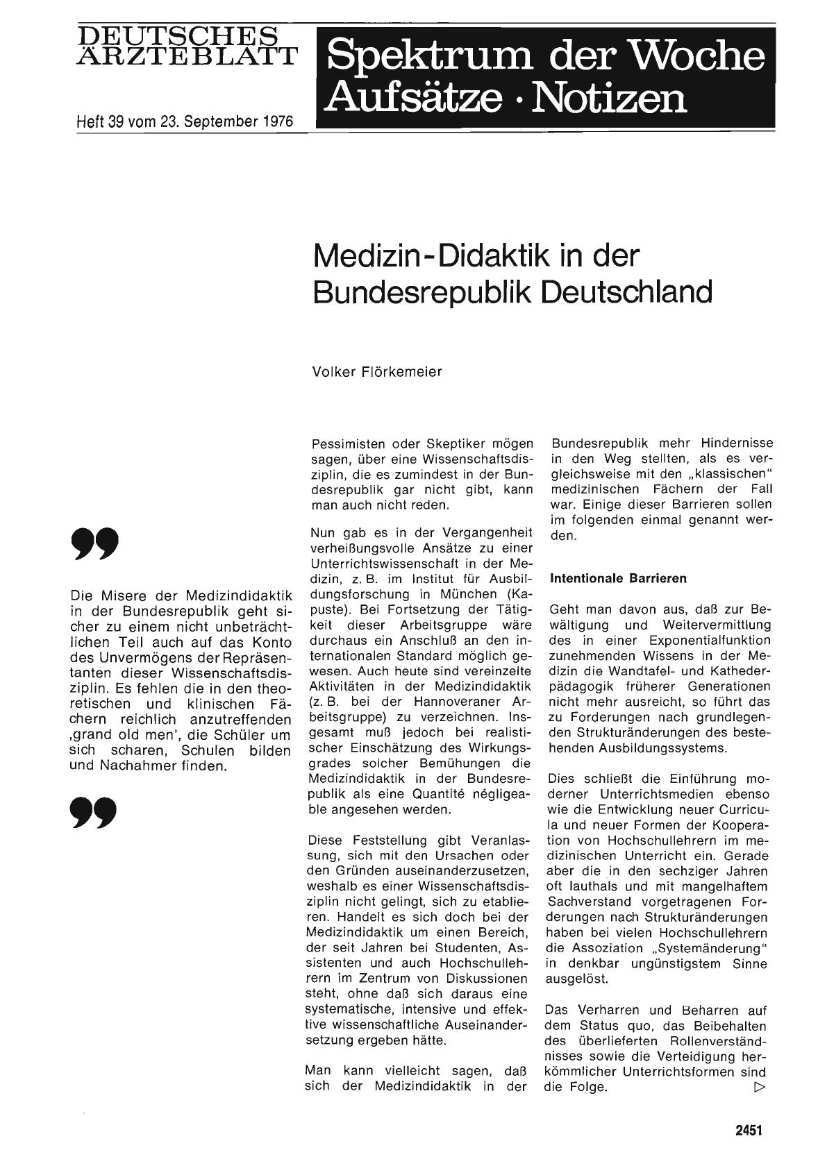 Vorschauseite 1: Medizin-Didaktik in der Bundesrepublik Deutschland