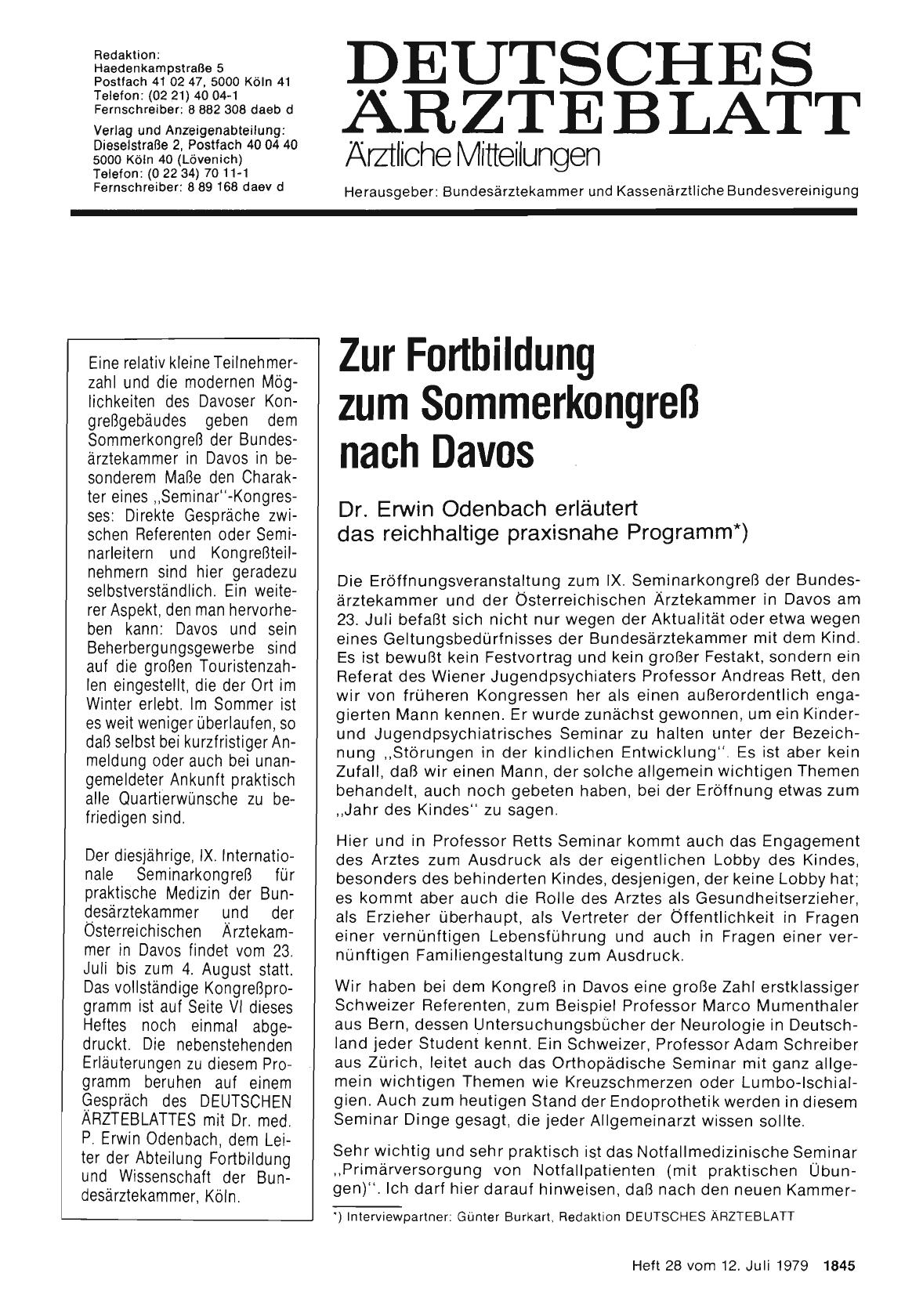 Vorschauseite 1: Zur Fortbildung zum Sommerkongreß nach Davos