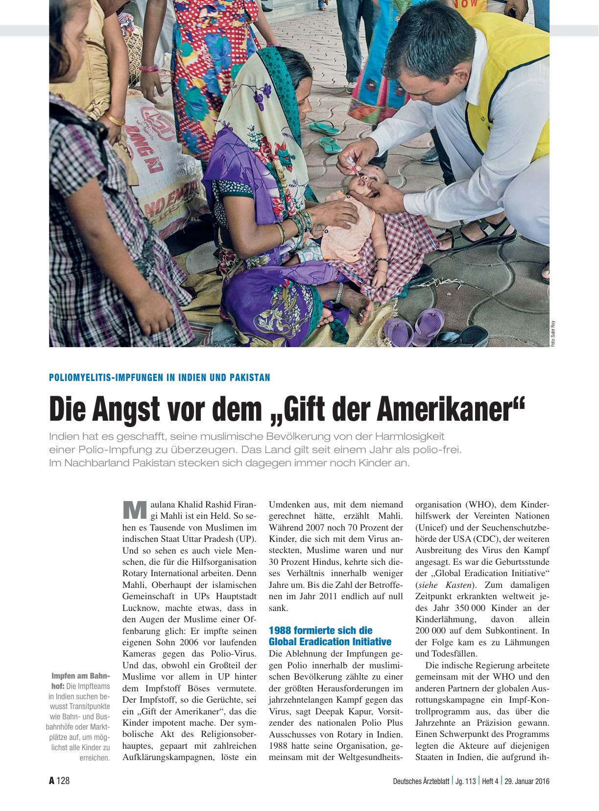 Vorschauseite 1: Poliomyelitis-Impfungen in Indien und Pakistan: Die Angst vor dem „Gift der Amerikaner“