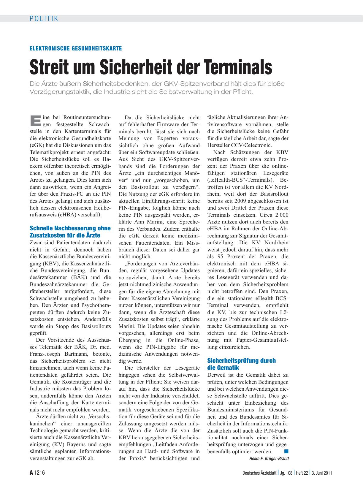 Vorschauseite 1: Elektronische Gesundheitskarte: Streit um Sicherheit der Terminals