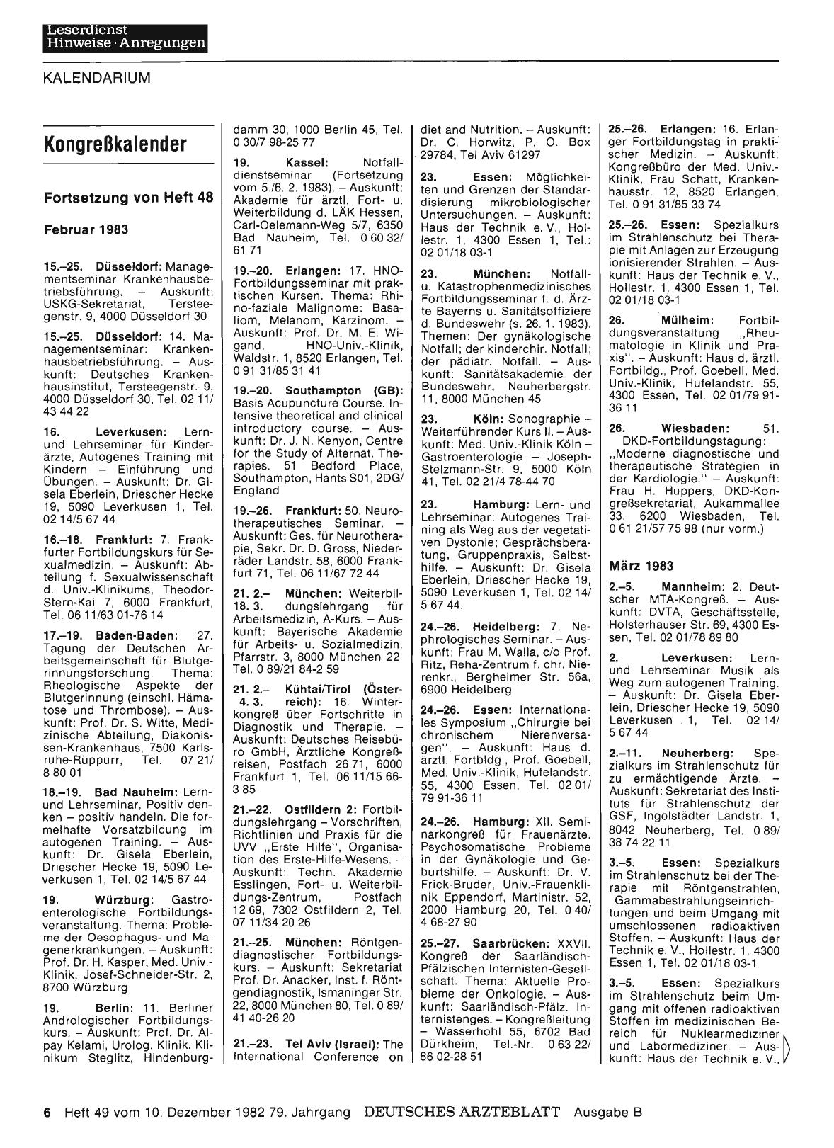Vorschauseite 1: Kongreßkalender: Fortsetzung von Heft 48