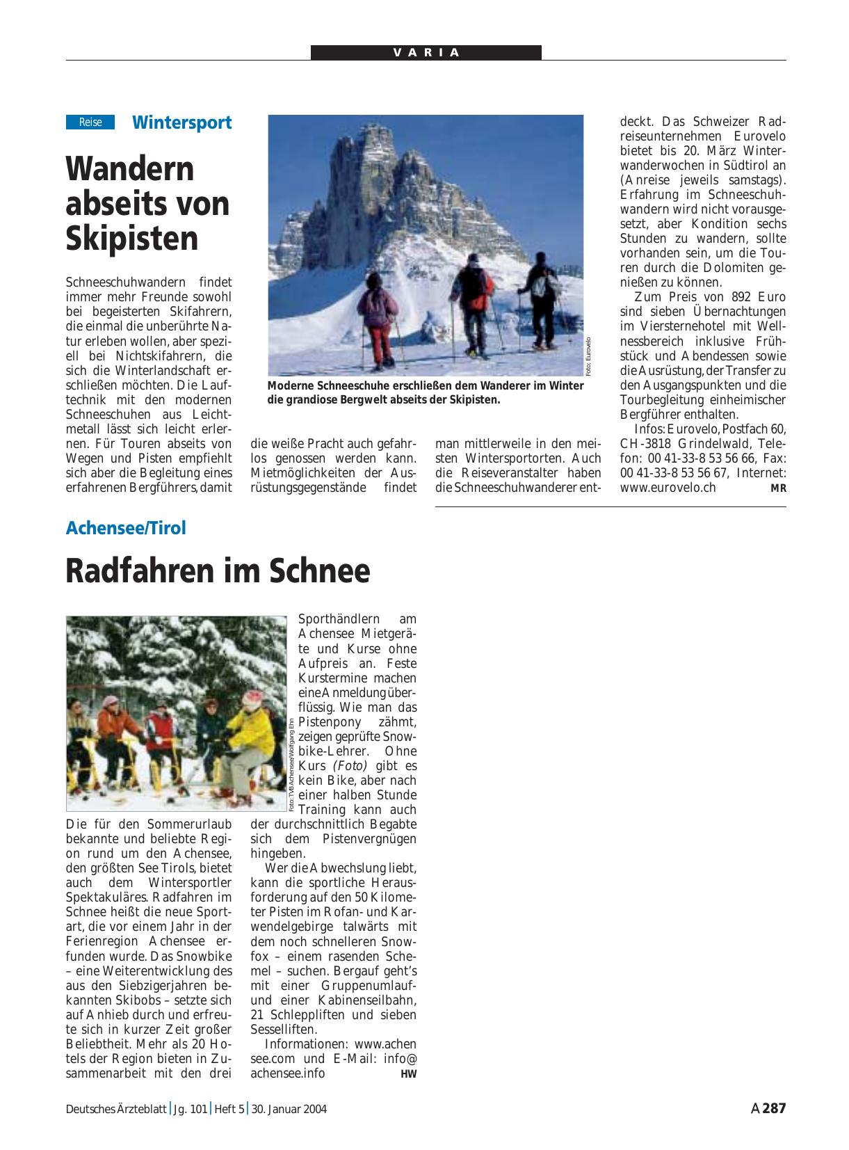 Vorschauseite 1: Achensee/Tirol: Radfahren im Schnee