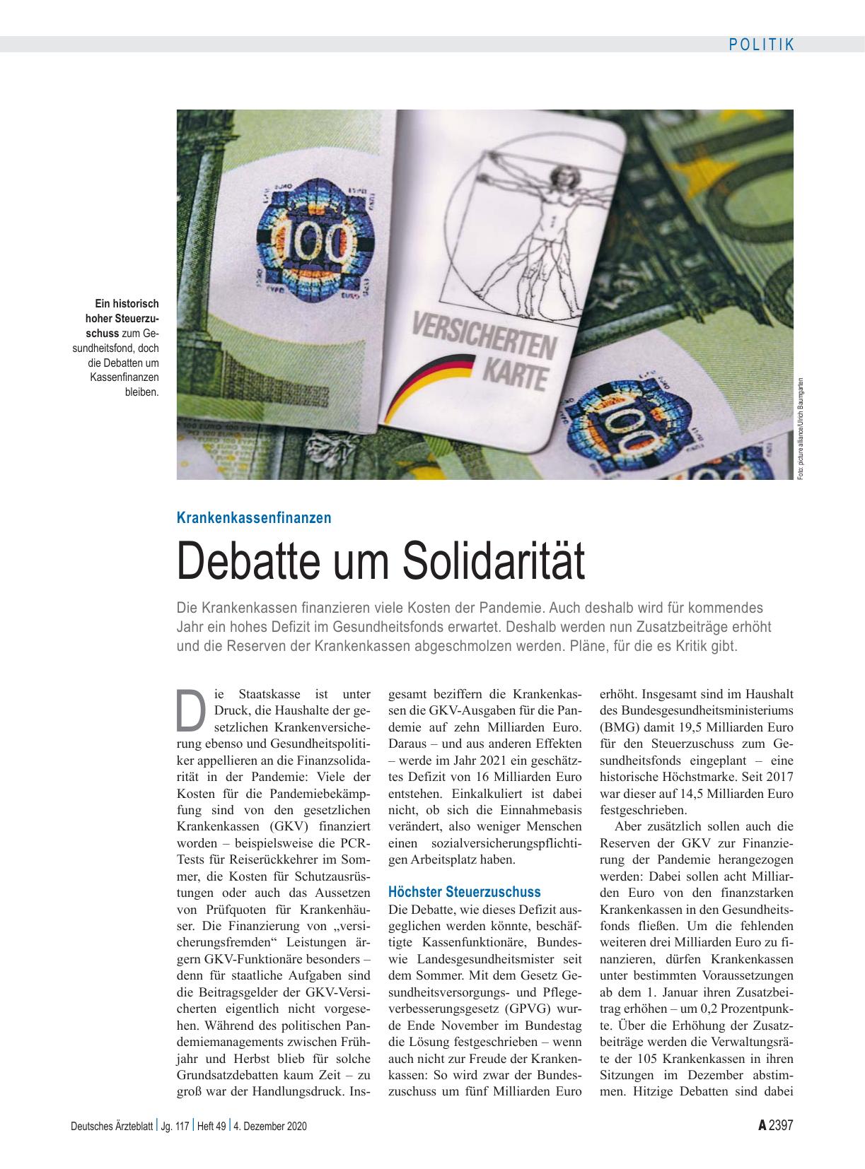 Vorschauseite 1: Krankenkassenfinanzen: Debatte um Solidarität