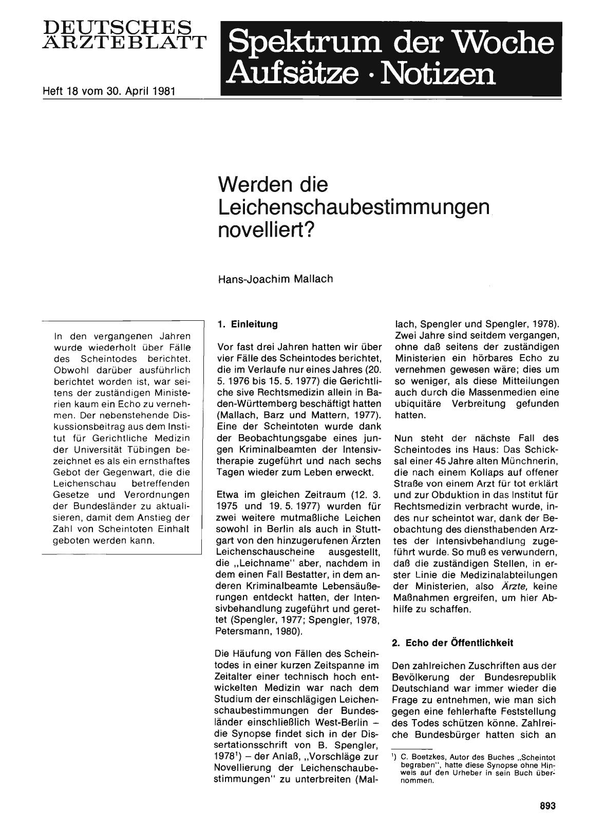 Vorschauseite 1: Werden die Leichenschaubestimmungen novelliert?