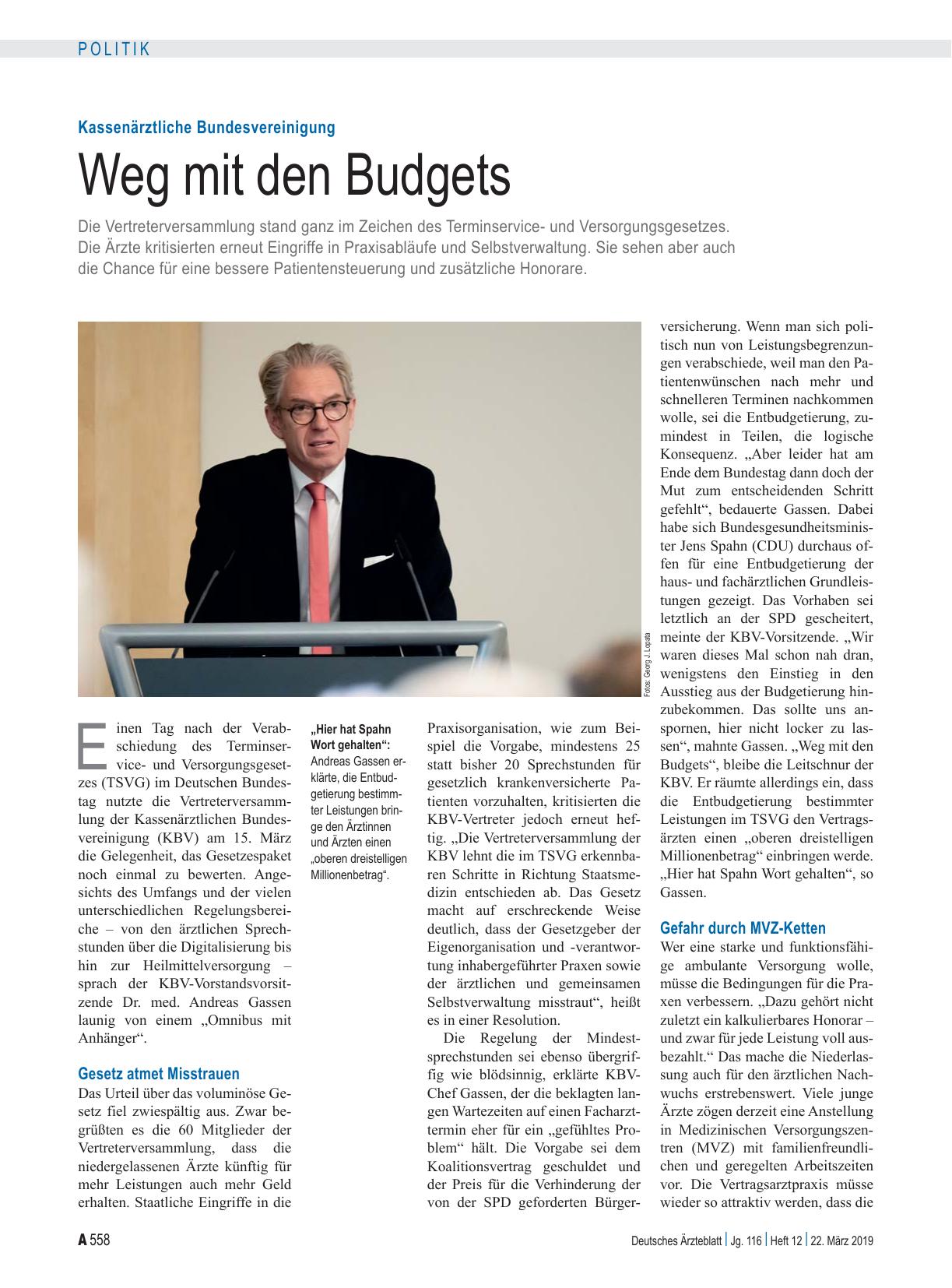 Vorschauseite 1: Kassenärztliche Bundesvereinigung: Weg mit den Budgets