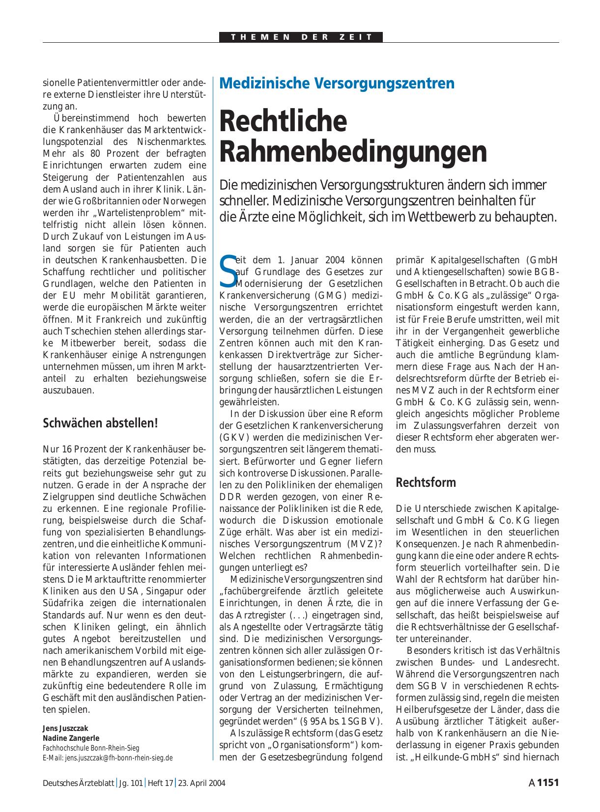 Vorschauseite 1: Medizinische Versorgungszentren: Rechtliche Rahmenbedingungen