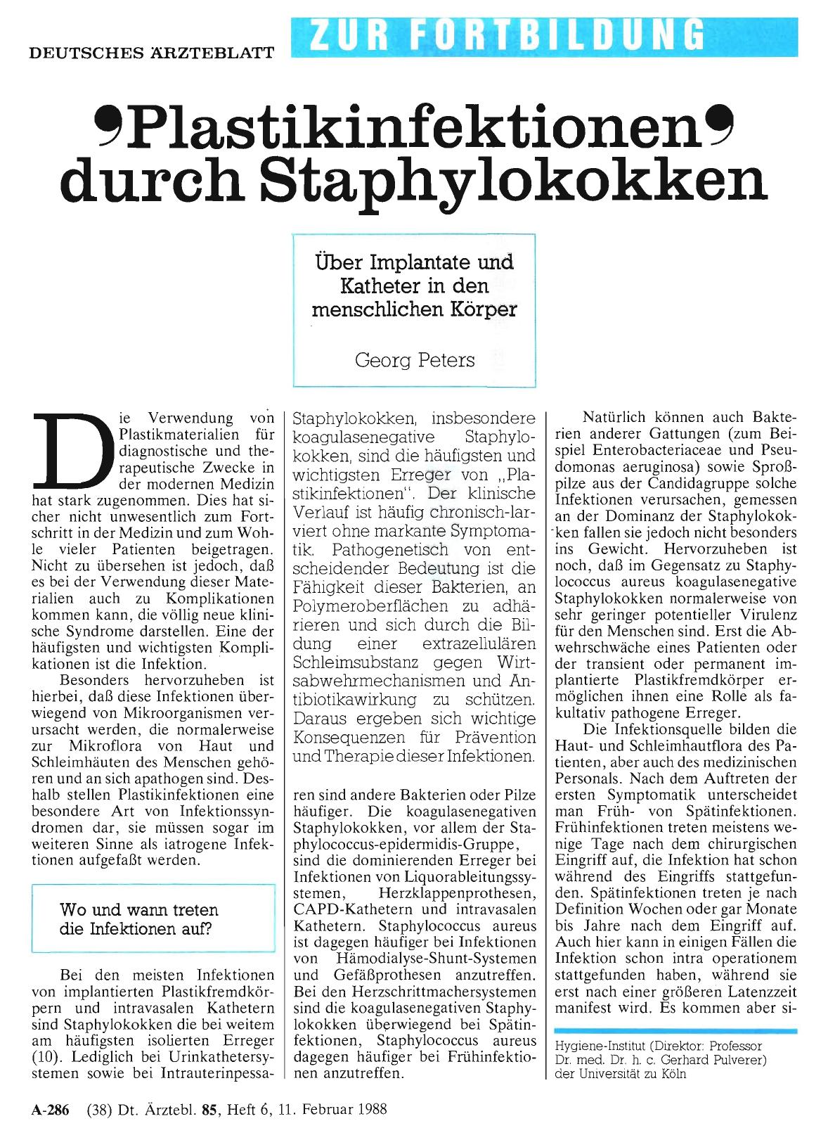 Vorschauseite 1: Plastikinfektionen durch Staphylokokken
