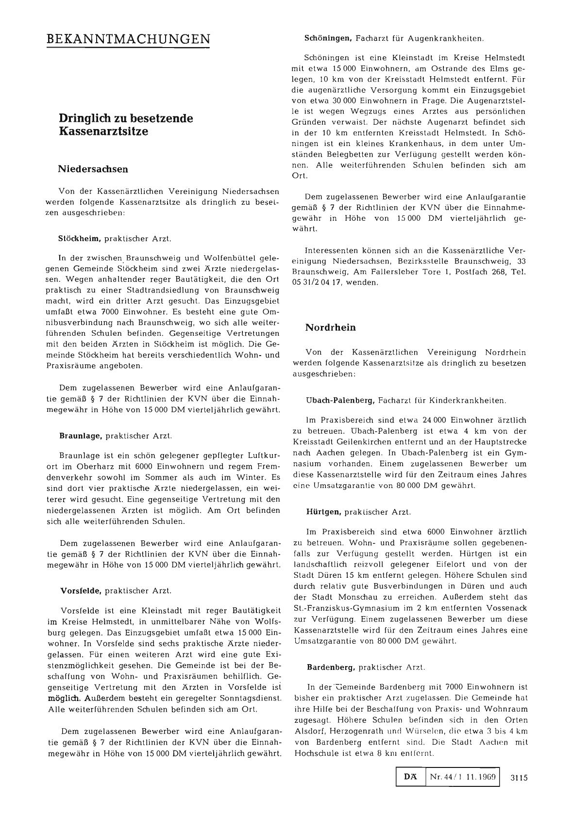 Vorschauseite 1: Dringlich zu besetzende Kassenarztsitze