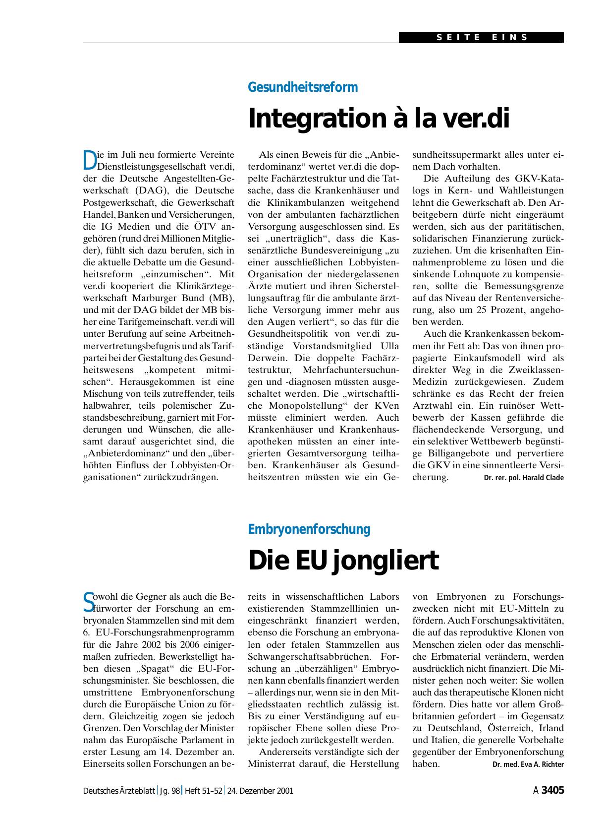 Vorschauseite 1: Embryonenforschung: Die EU jongliert