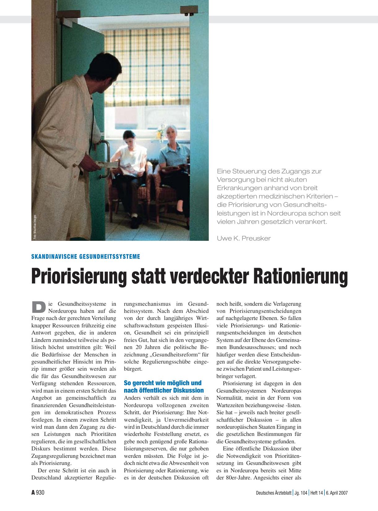 Vorschauseite 1: Skandinavische Gesundheitssysteme: Priorisierung statt verdeckter Rationierung