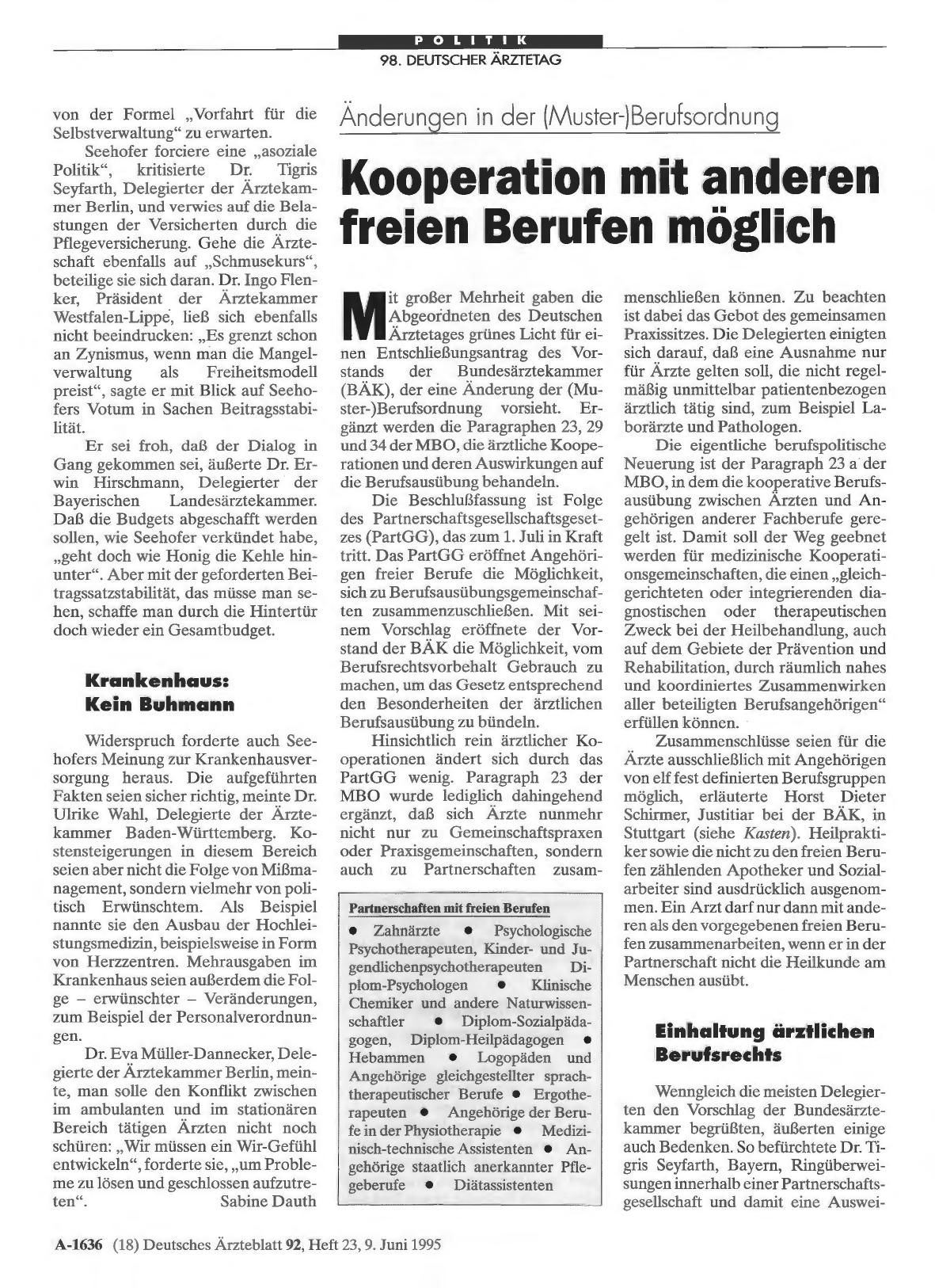 Vorschauseite 1: Änderungen in der (Muster-)Berufsordnung: Kooperation mit anderen freien Berufen möglich
