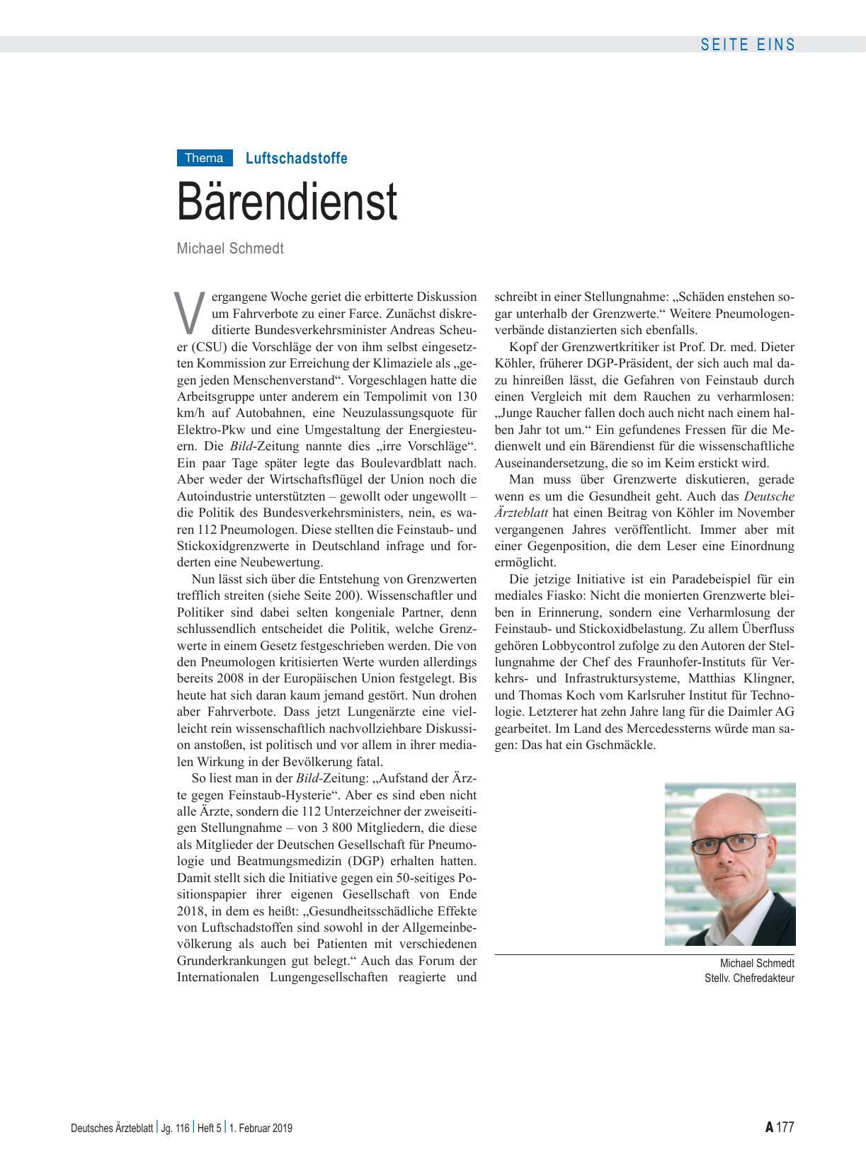 Vorschauseite 1: Luftschadstoffe: Bärendienst