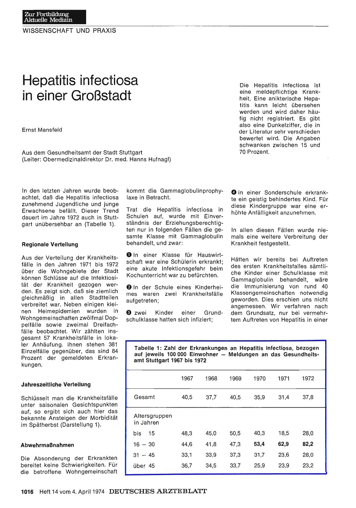 Vorschauseite 1: Hepatitis infectiosa in einer Großstadt