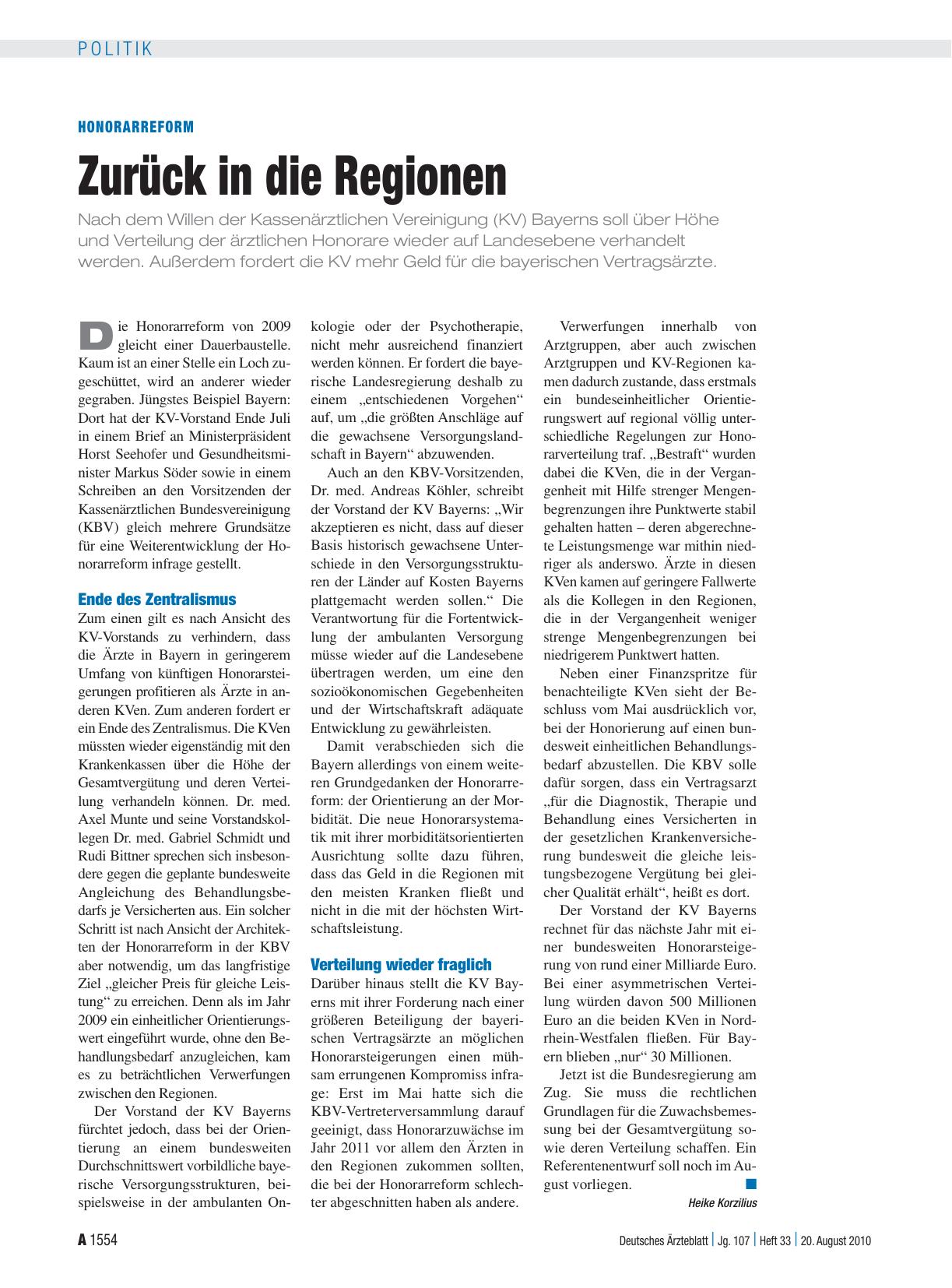 Vorschauseite 1: Honorarreform: Zurück in die Regionen